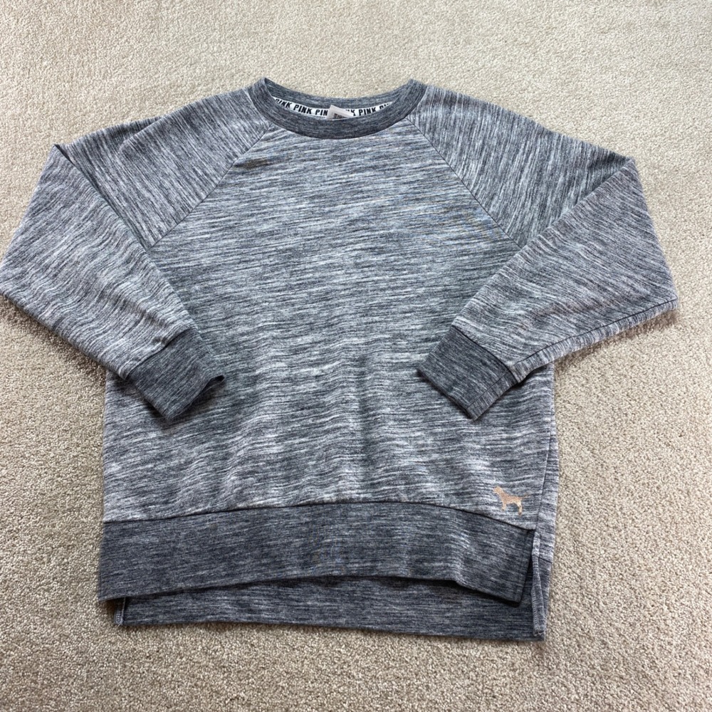 Pink Victorias Secret Sweatshirt Womens XS Gray Space Dye Raglan Crewneck 395677